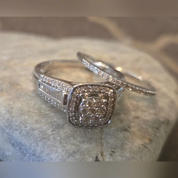 Diamond Wedding Ring Set | Size 7, 6.75 | 925 Sterling Silver | 0.51 ctw - Picture 13 of 16